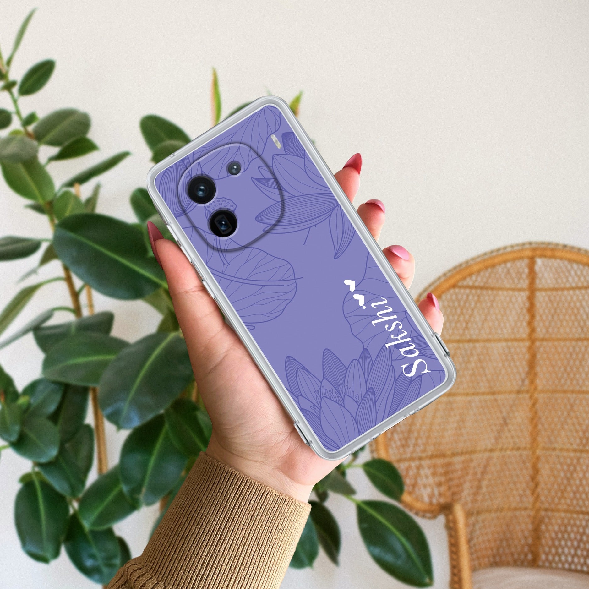 Customized luxury Purple leaves Anti Yellow Case ForiQOO 12 5G