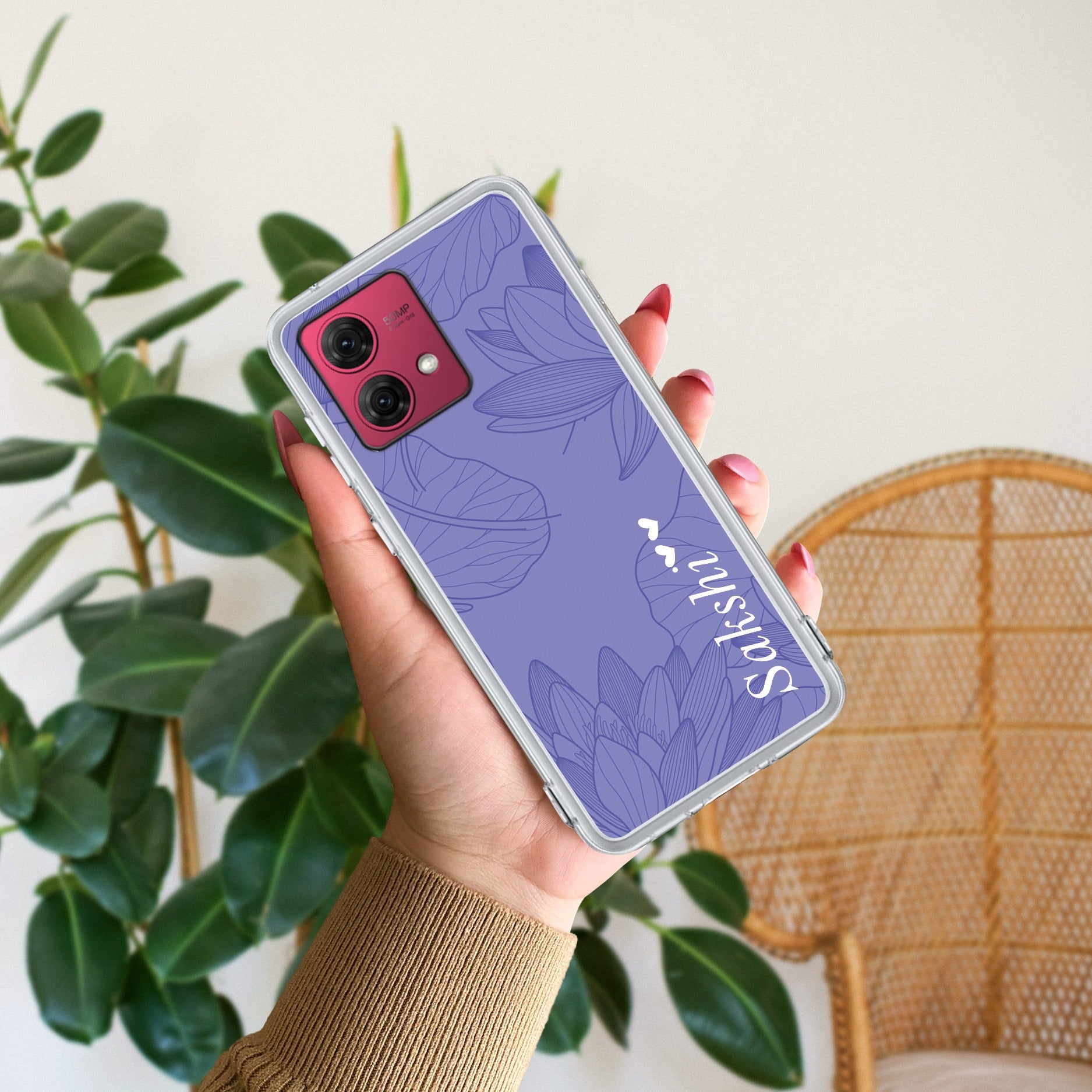 Customized luxury Purple leaves Anti Yellow Case For Motorola G84 5G