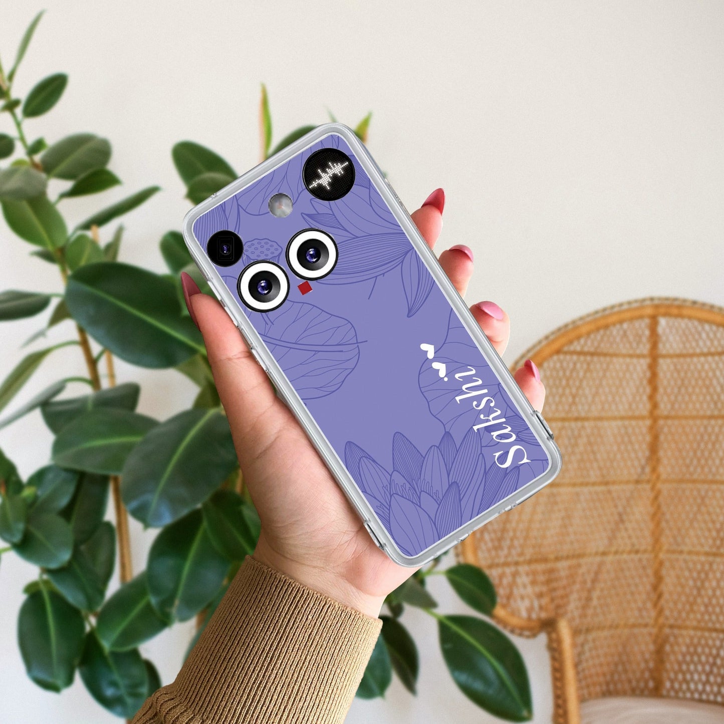 Customized luxury Purple leaves Transparent Silicon Case For Nothing