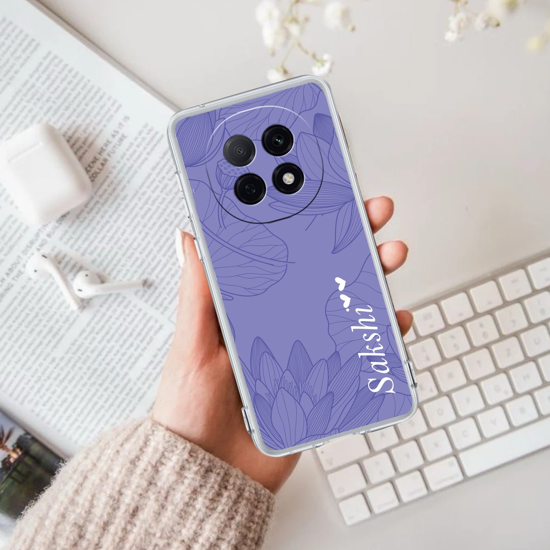 Customized luxury Purple leaves Transparent Silicon Case For Oppo F29 Pro 5G