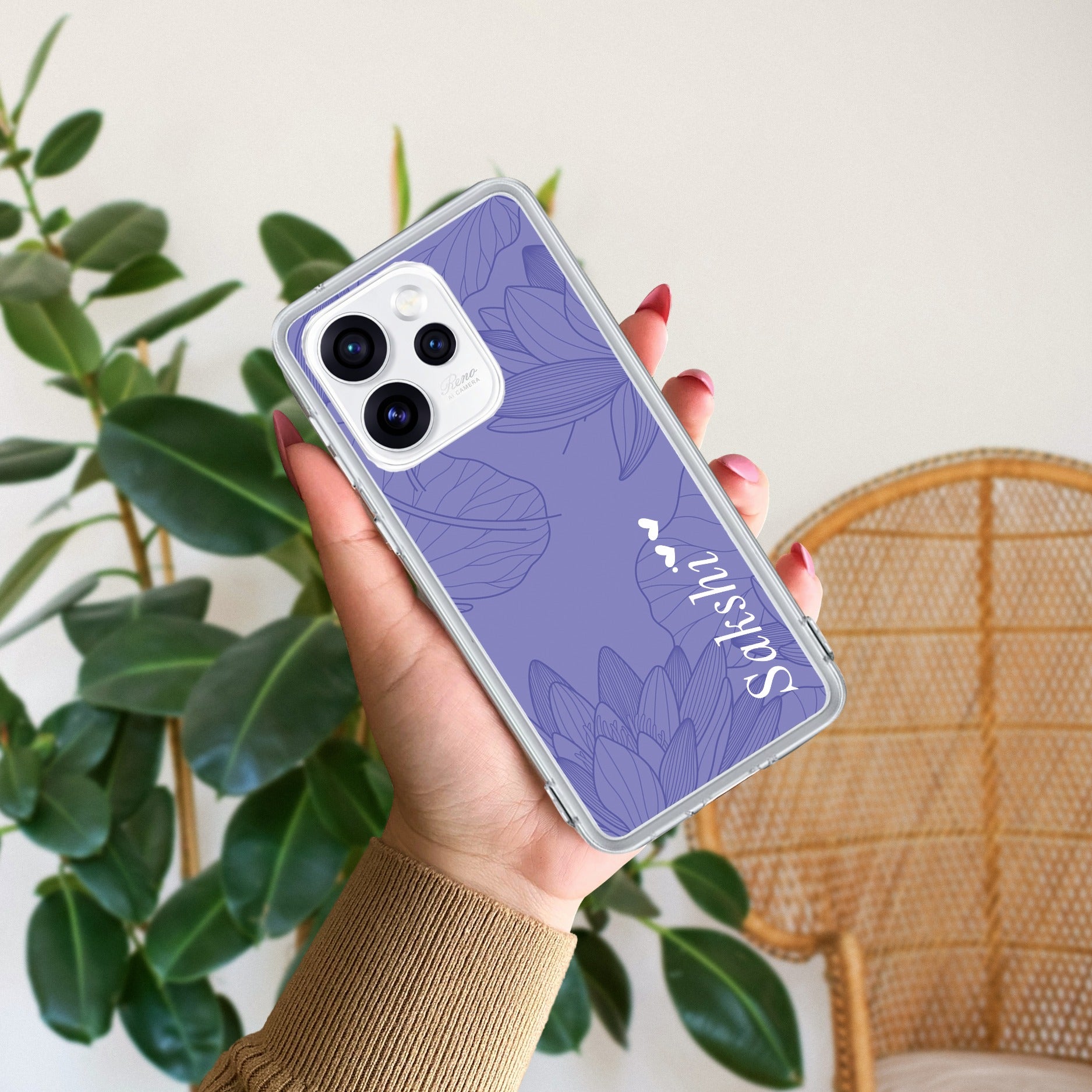 Customized luxury Purple leaves Anti Yellow Case ForOppo Reno 15 Pro 5G
