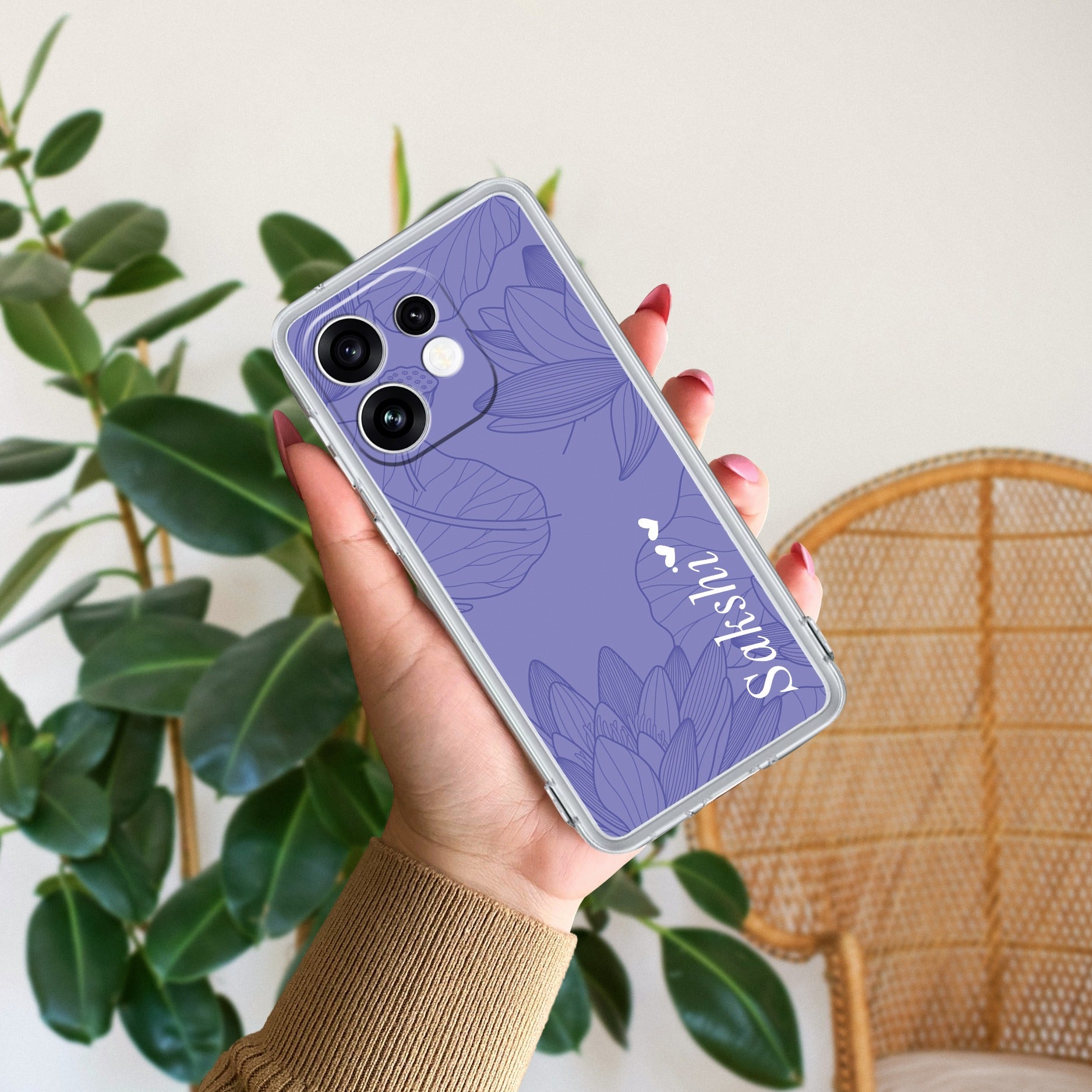 Customized luxury Purple leaves Anti Yellow Case For Oppo Reno 16 5G