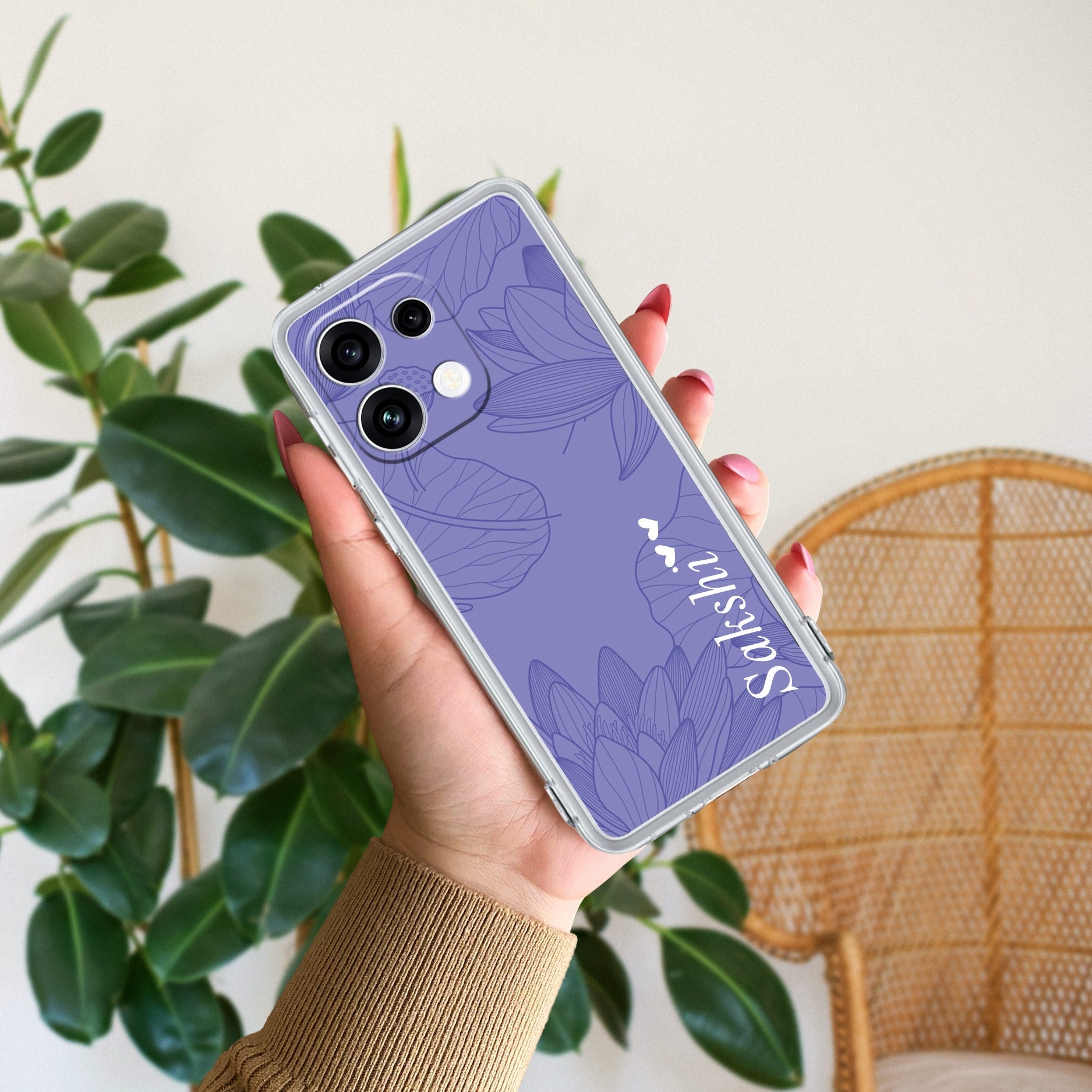 Customized luxury Purple leaves Anti Yellow Case For Oppo Reno 16C 5G