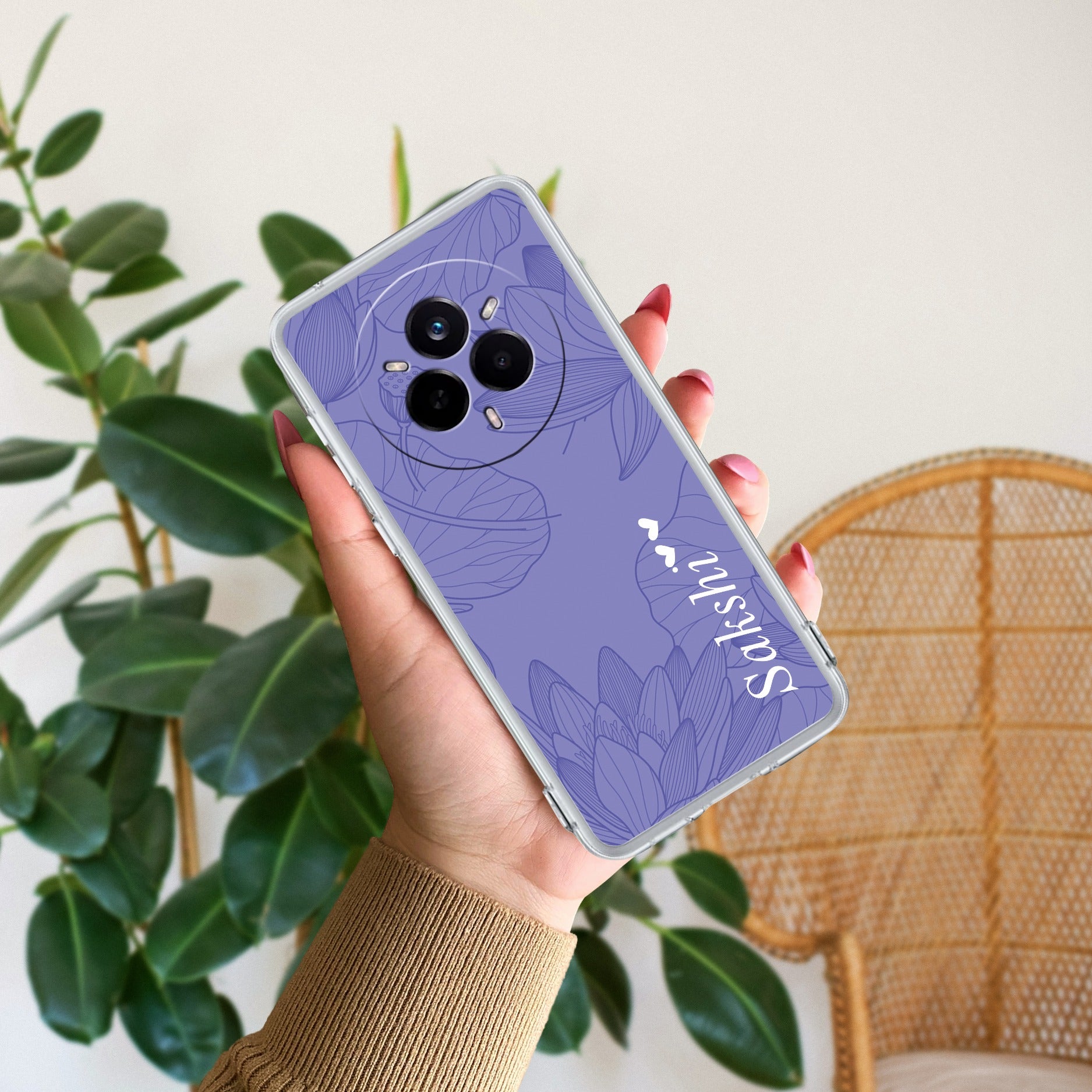 Customized luxury Purple leaves Transparent Silicon Case For Realme 14 Pro Plus 5G