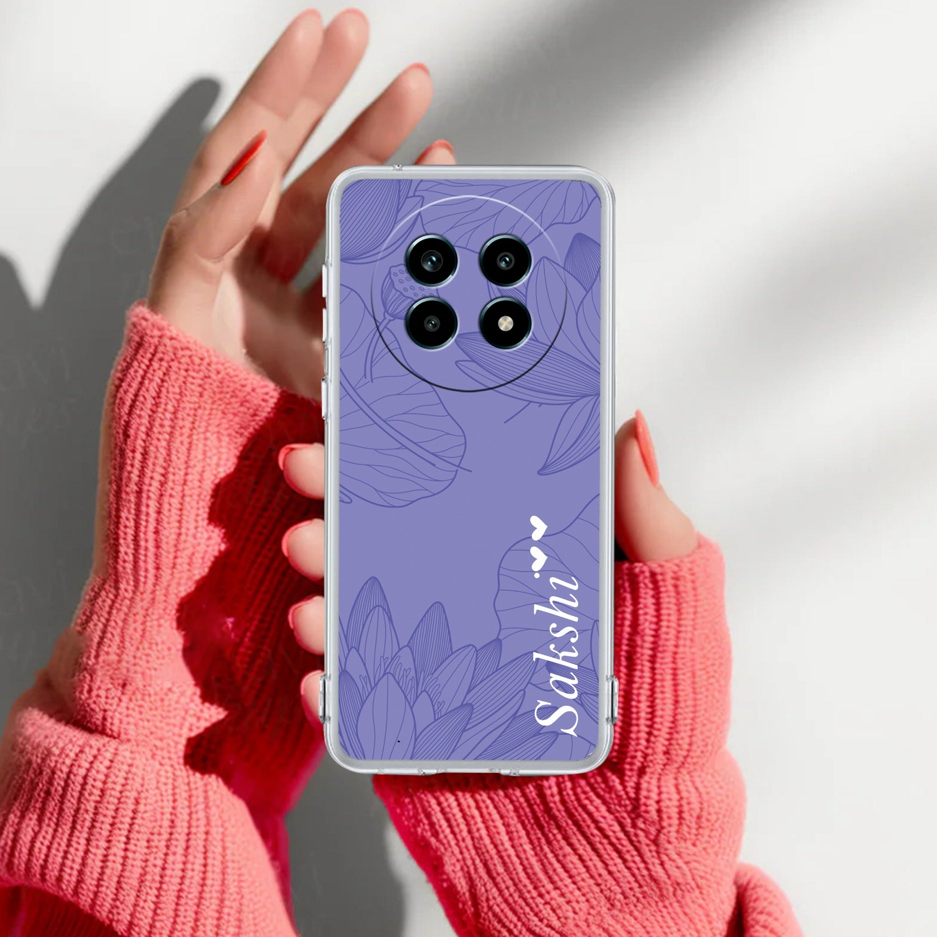 Customized luxury Purple leaves Transparent Silicon Case For Realme 14 Pro Lite 5G