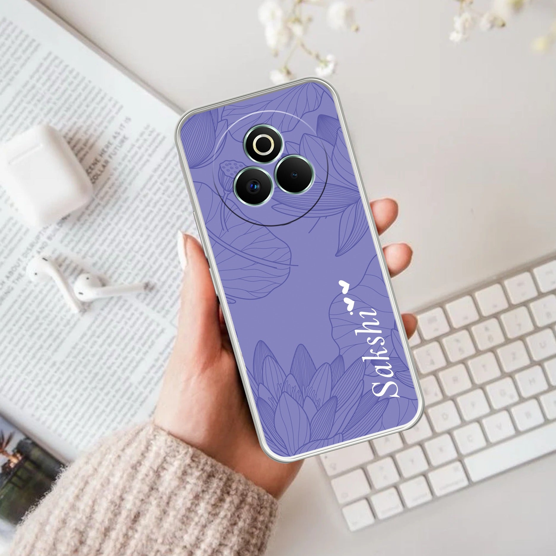 Customized luxury Purple leaves Transparent Silicon Case For Realme P3 Pro 5G
