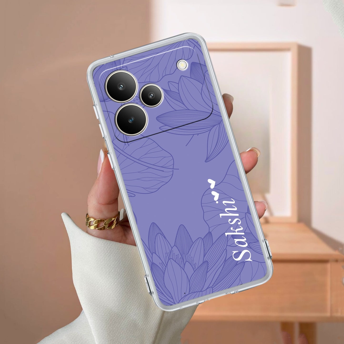 Customized luxury Purple leaves Transparent Silicon Case For Realme/Narzo