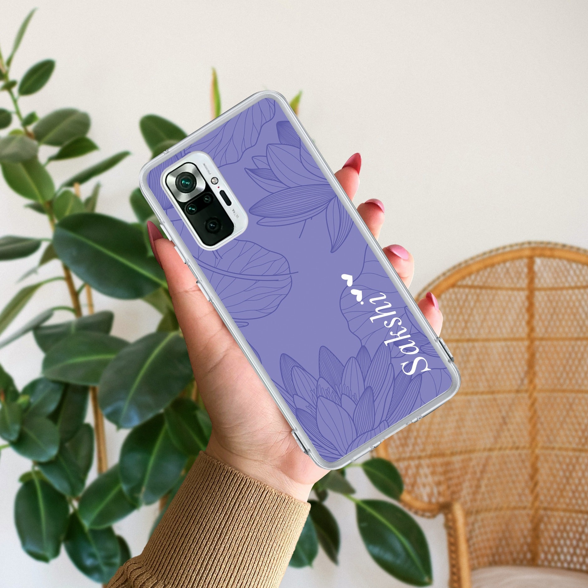 Customized luxury Purple leaves Anti Yellow Case For Redmi Note 10 Pro