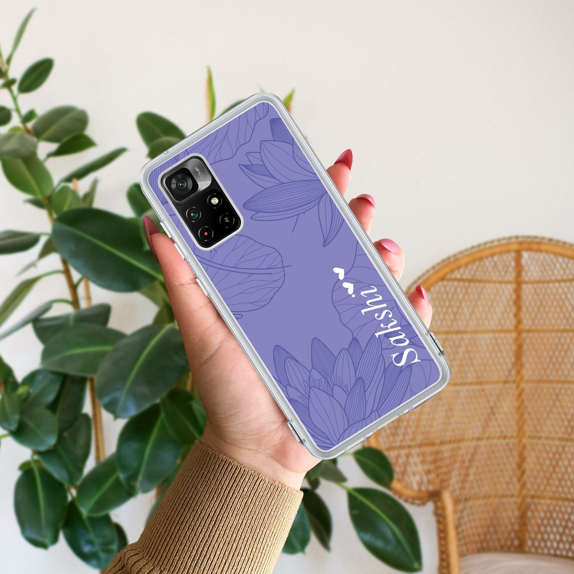 Customized luxury Purple leaves Transparent Silicon Case For Redmi/Xiaomi