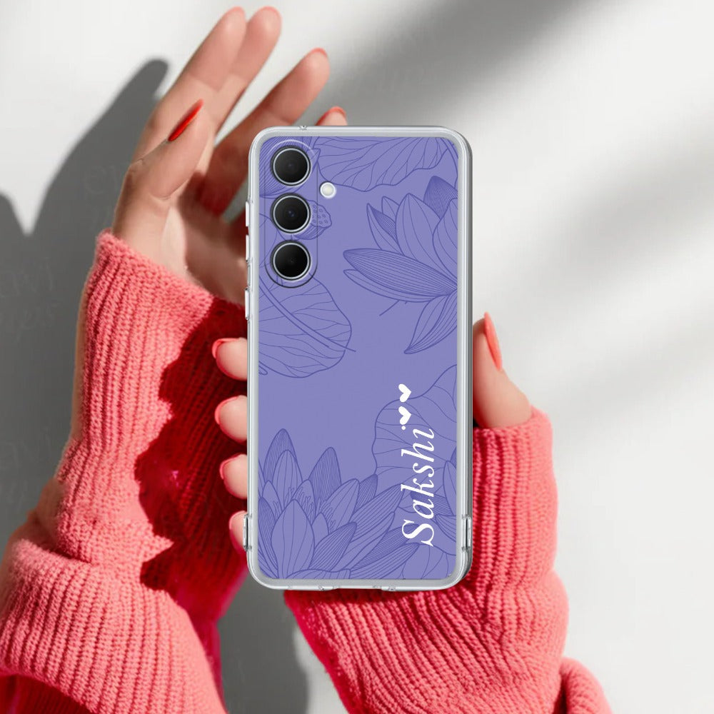 Customized luxury Purple leaves Transparent Silicon Case For Samsung