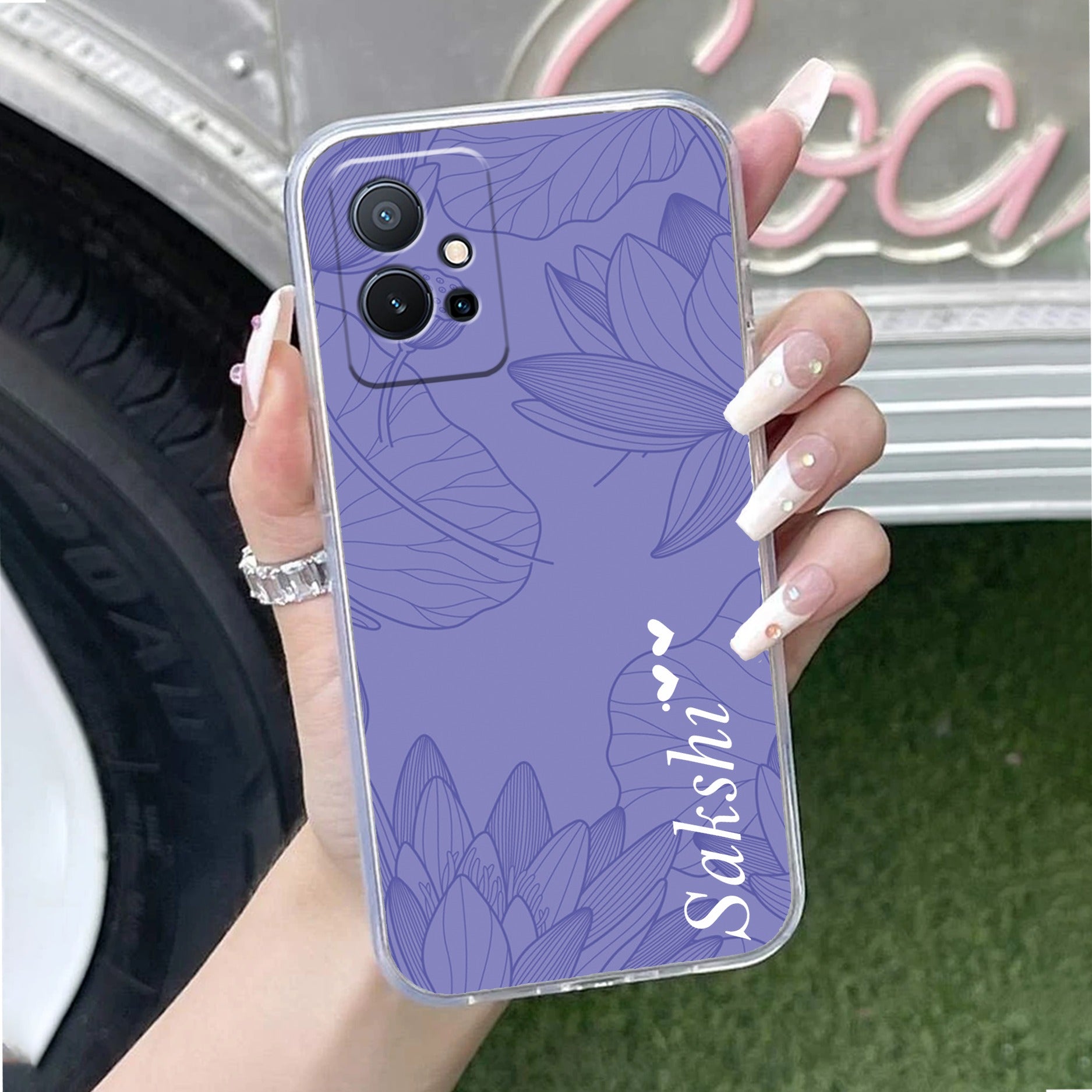 Customized luxury Purple leaves Transparent Silicon Case For Vivo X80 Pro 5G