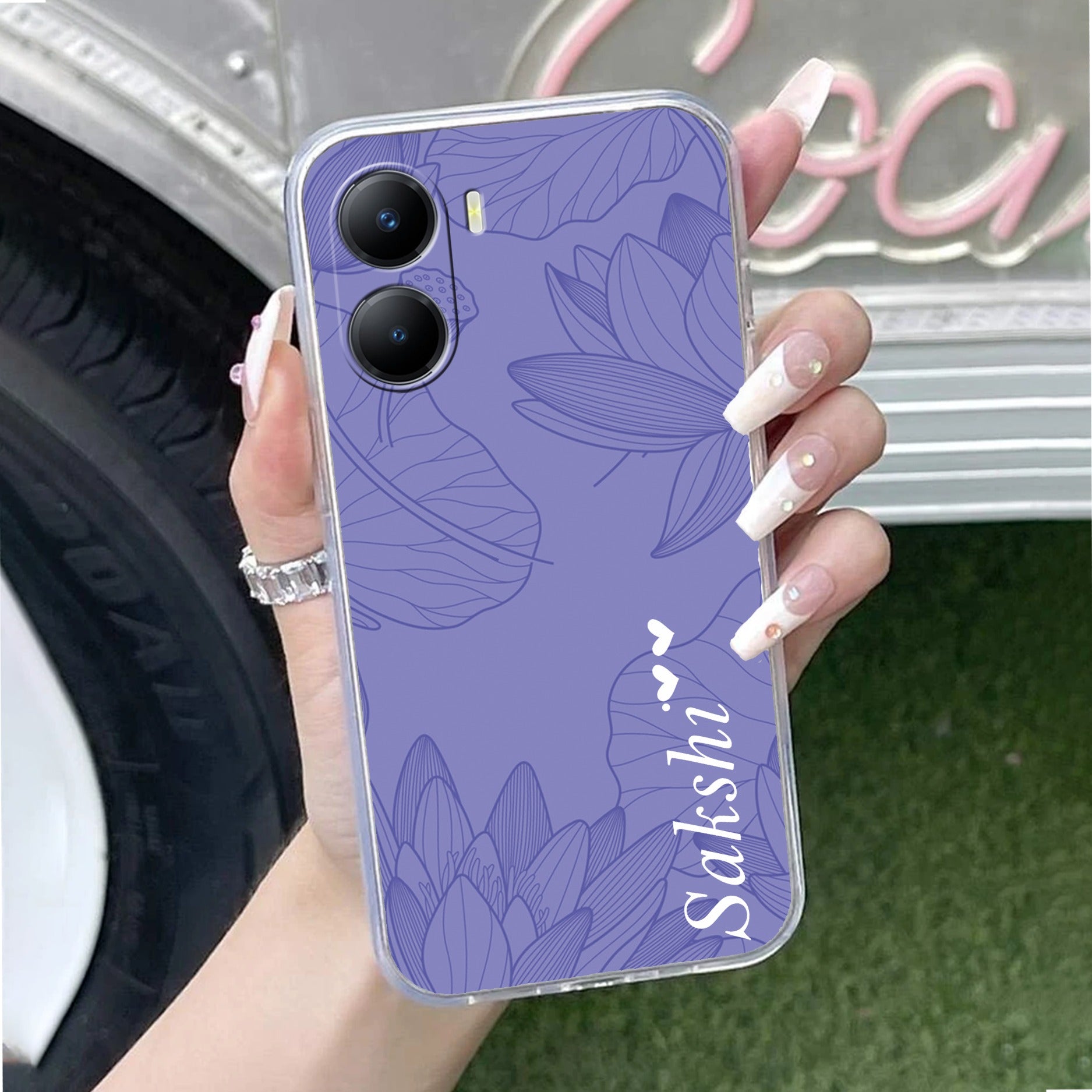 Customized luxury Purple leaves Transparent Silicon Case For Vivo T2x 5G