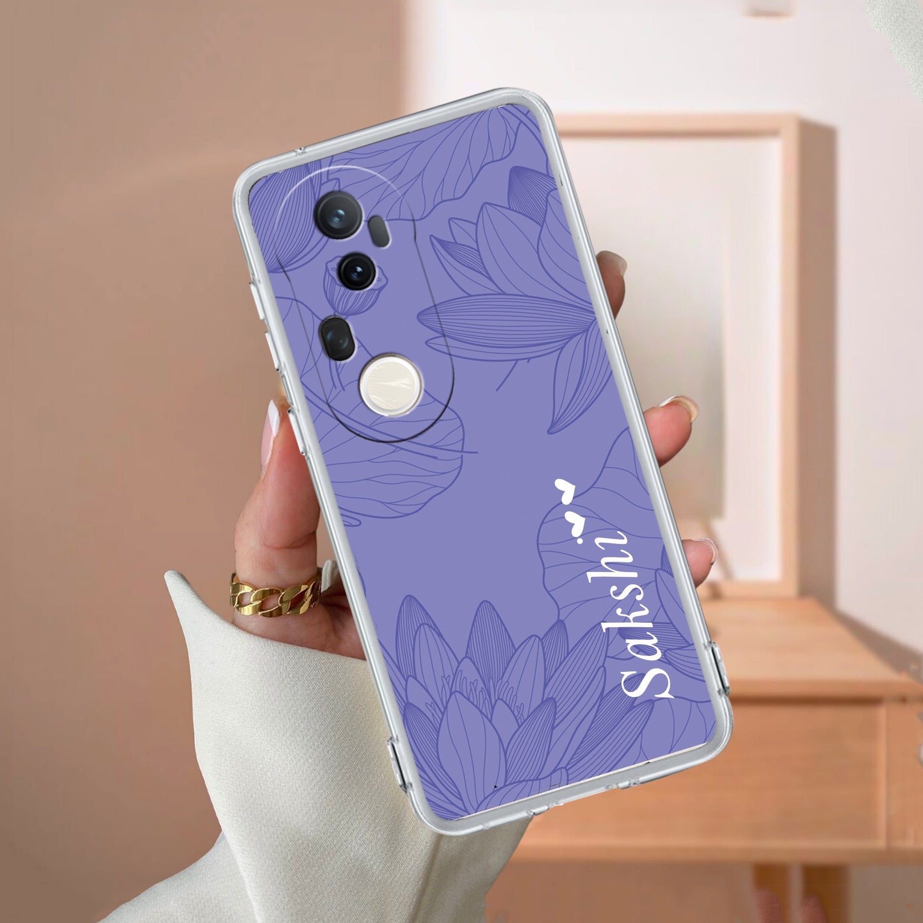 Customized luxury Purple leaves Transparent Silicon Case For Vivo V29E 5G