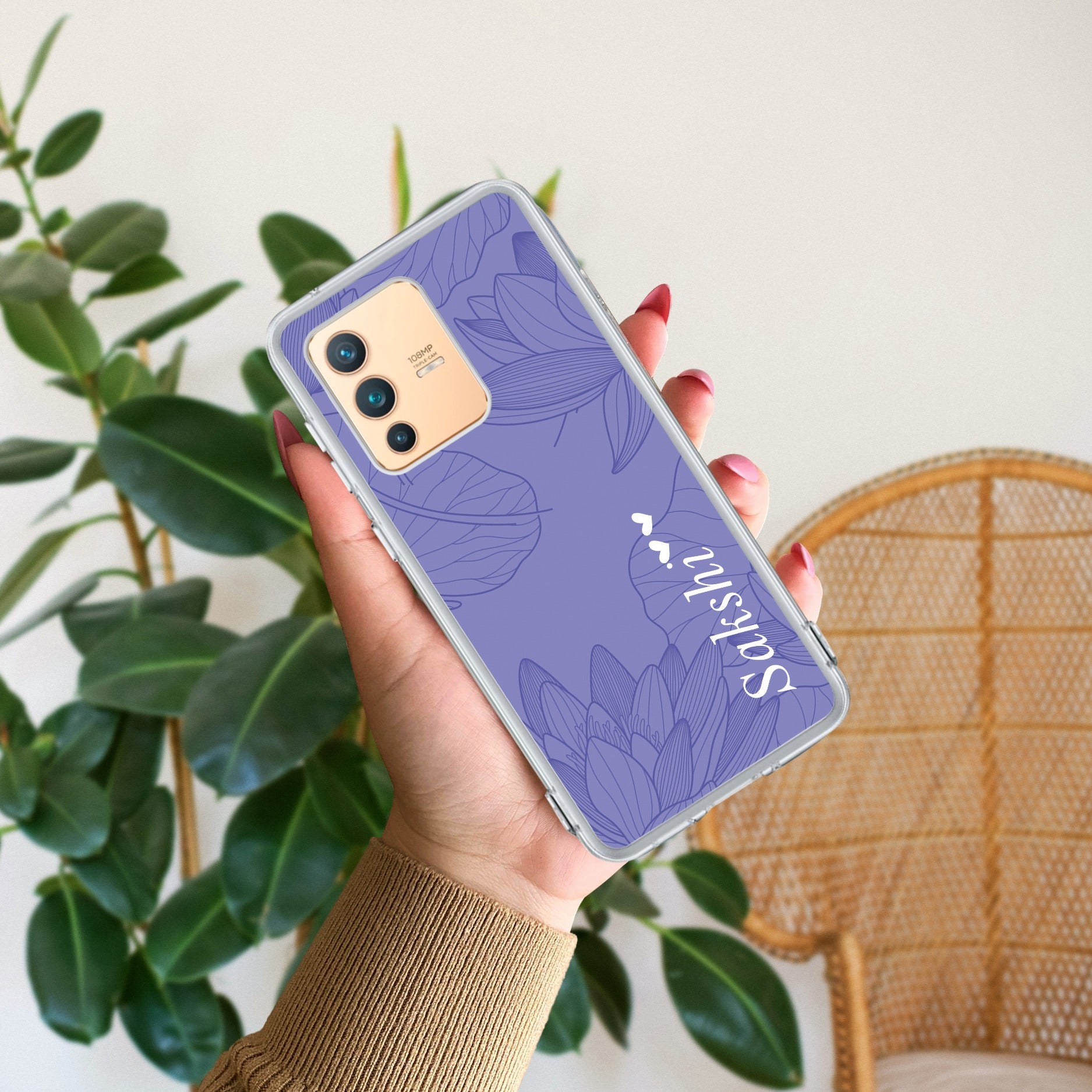 Customized luxury Purple leaves Transparent Silicon Case For Vivo Y19e