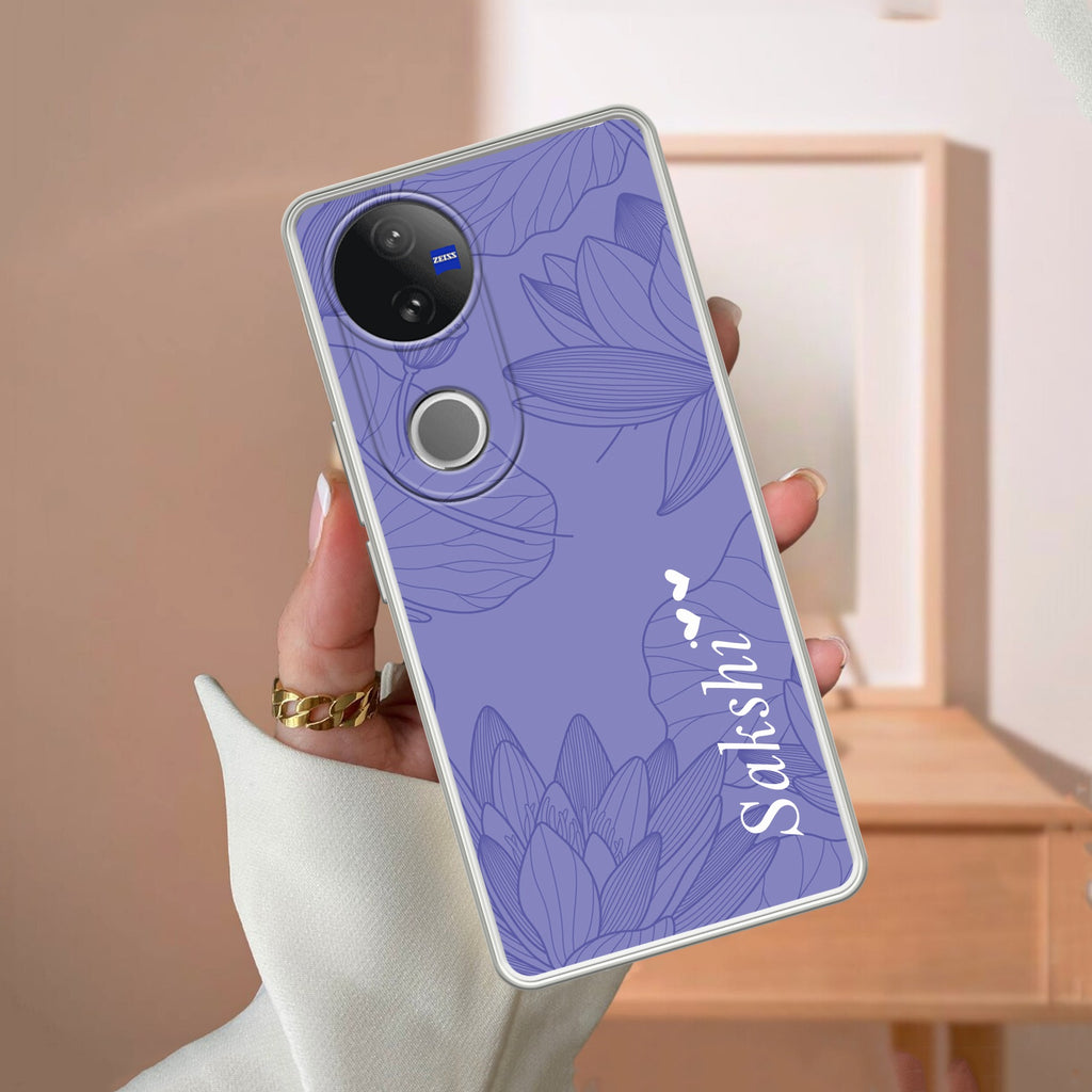 Customized luxury Purple leaves Transparent Silicon Case For Vivo V50 5G