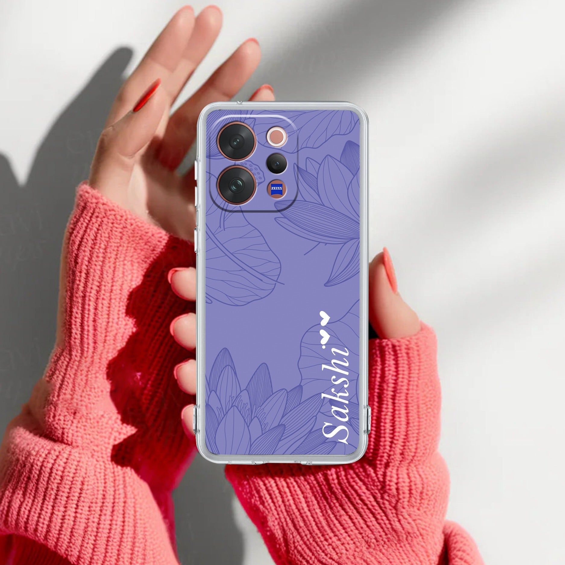 Customized luxury Purple leaves Transparent Silicon Case For Vivo V70 Elite 5G