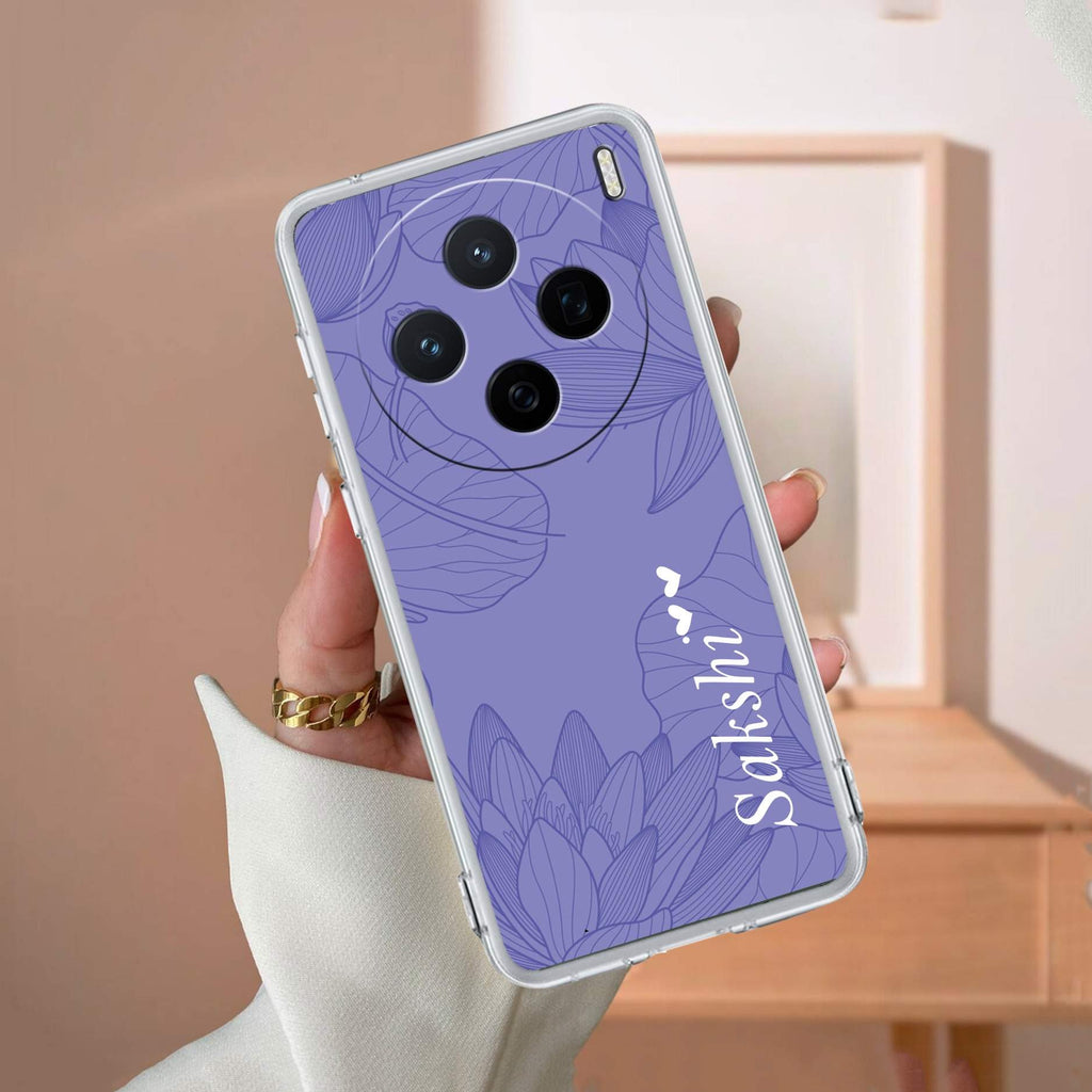 Customized luxury Purple leaves Transparent Silicon Case For Vivo V25