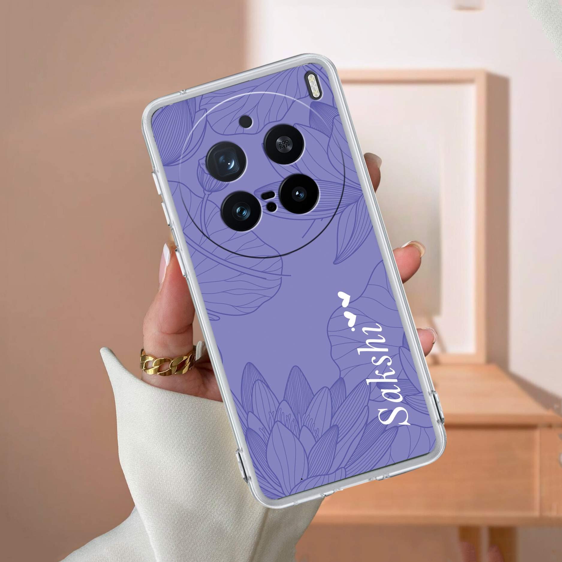 Customized luxury Purple leaves Transparent Silicon Case For Vivo