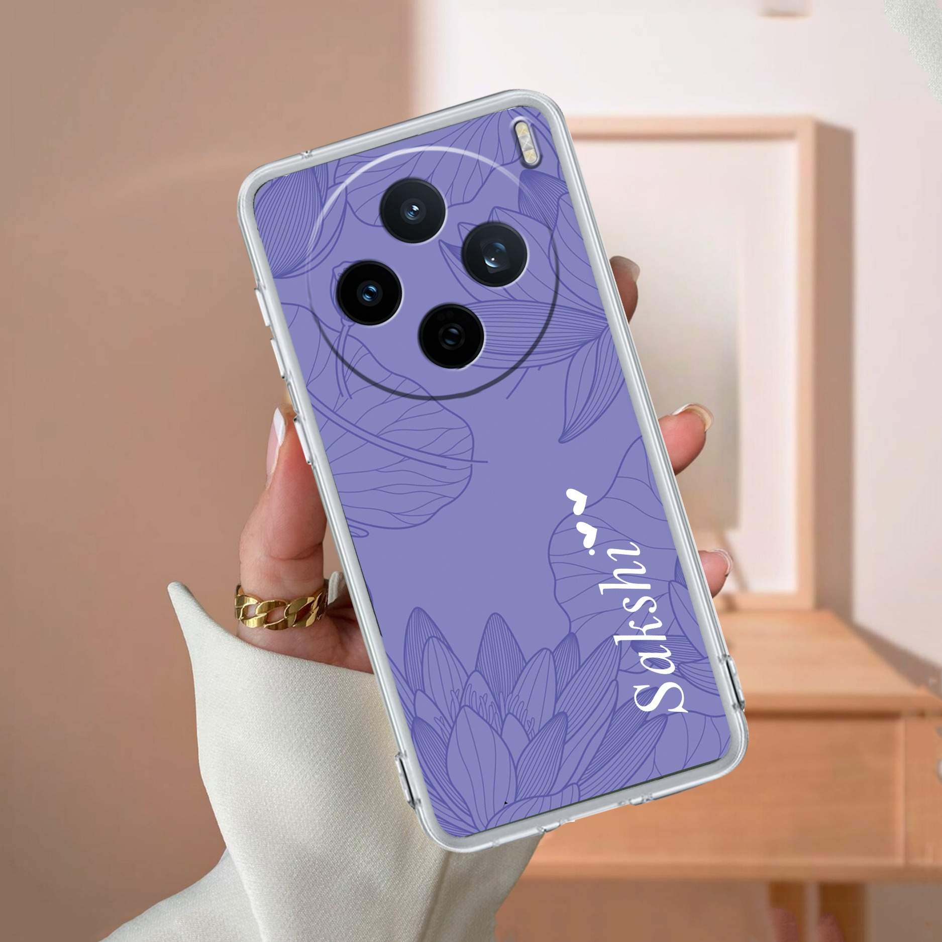 Customized luxury Purple leaves Transparent Silicon Case For Vivo