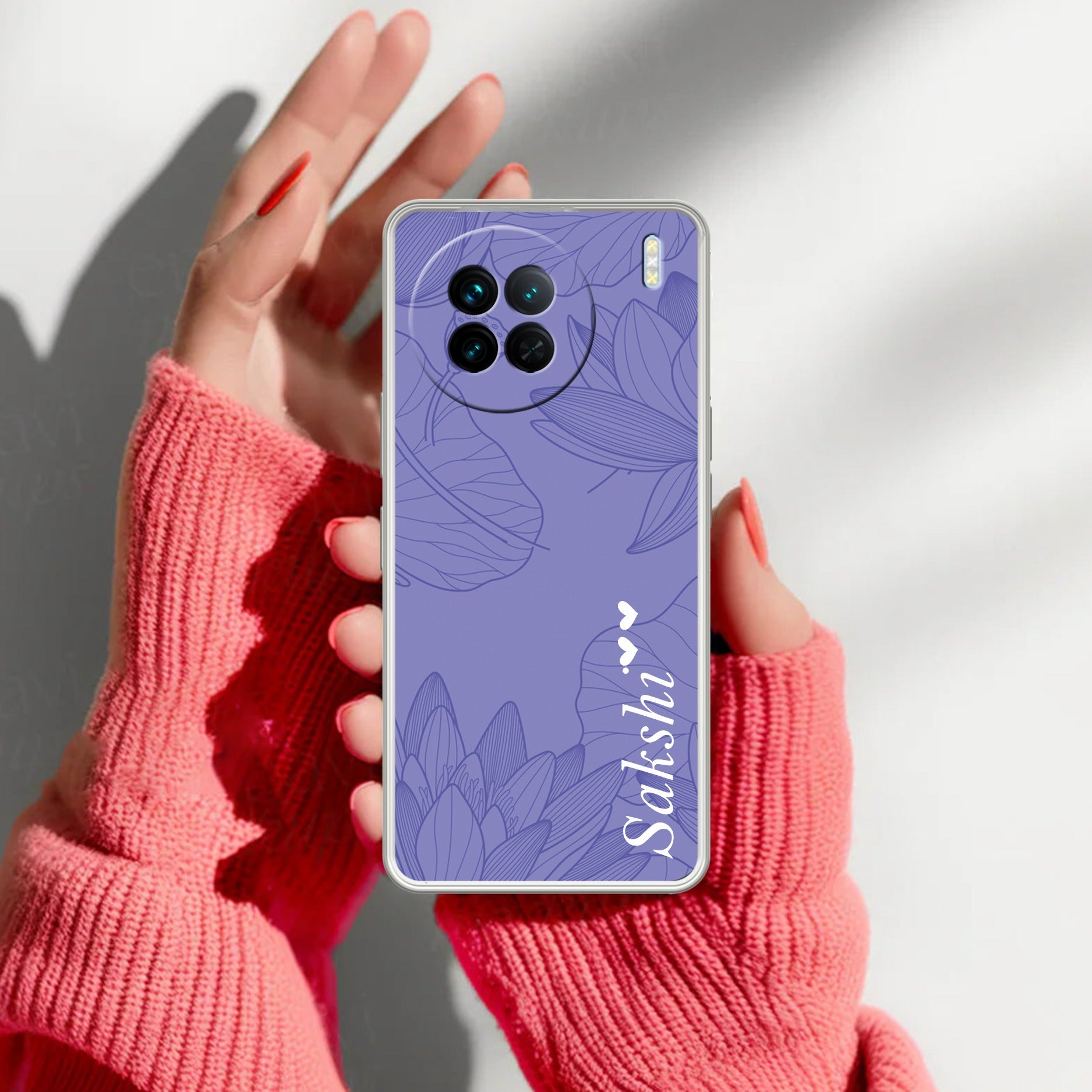 Customized luxury Purple leaves Transparent Silicon Case For Vivo X90 5G
