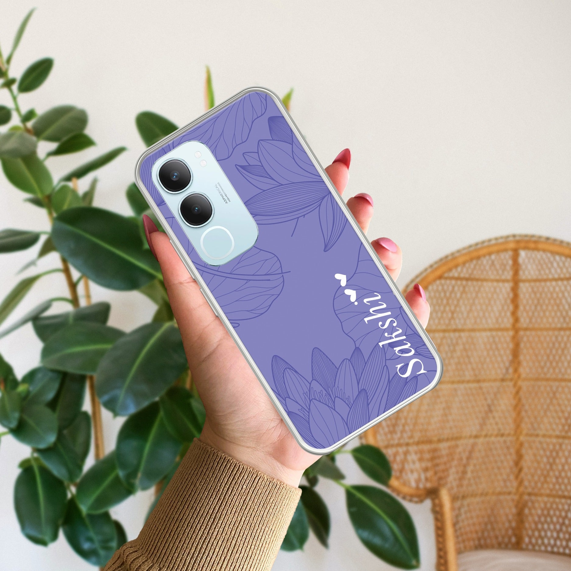 Customized luxury Purple leaves Transparent Silicon Case For Vivo Y29 5G
