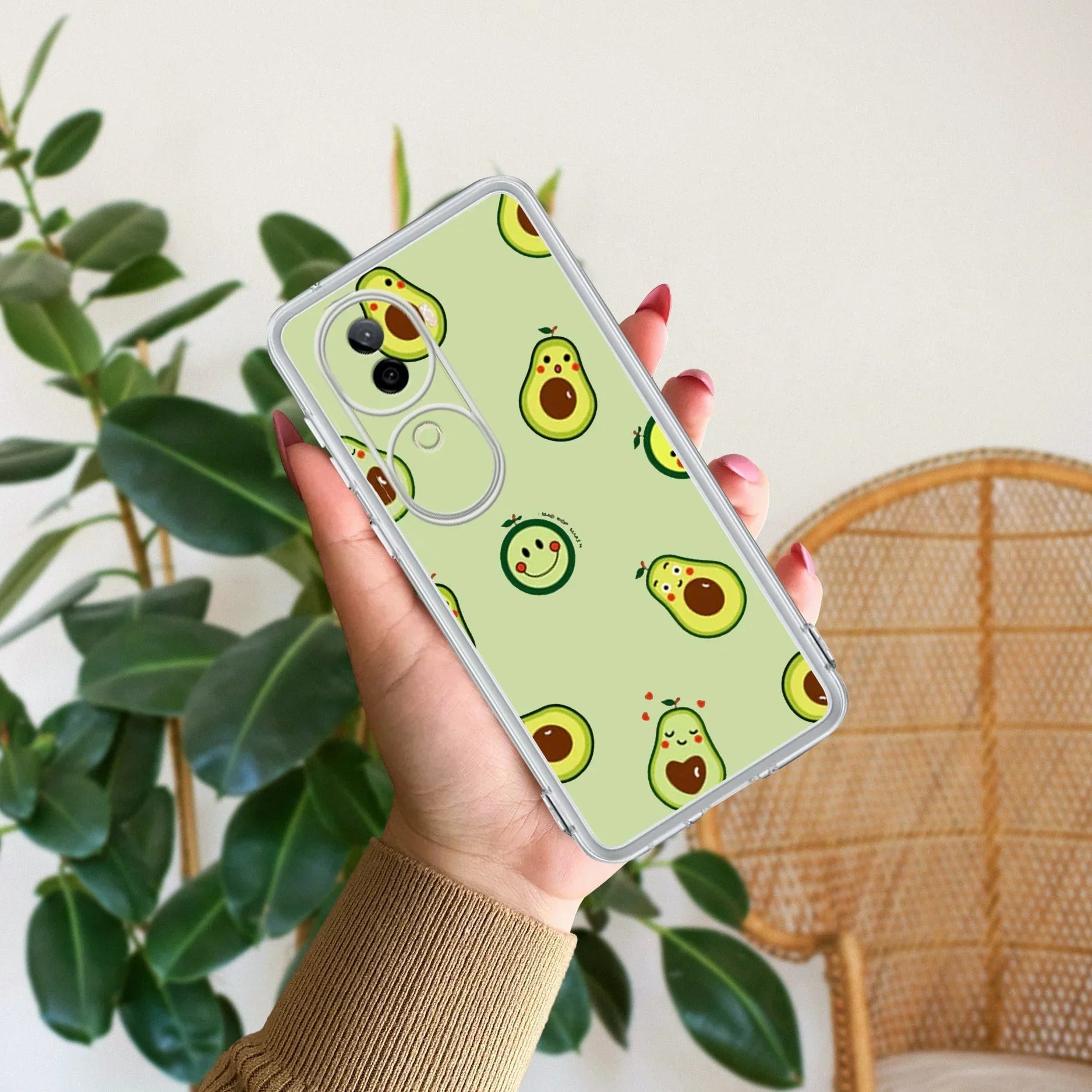 Cute Avocado Transparent Silicon Case For Vivo V30e 5G