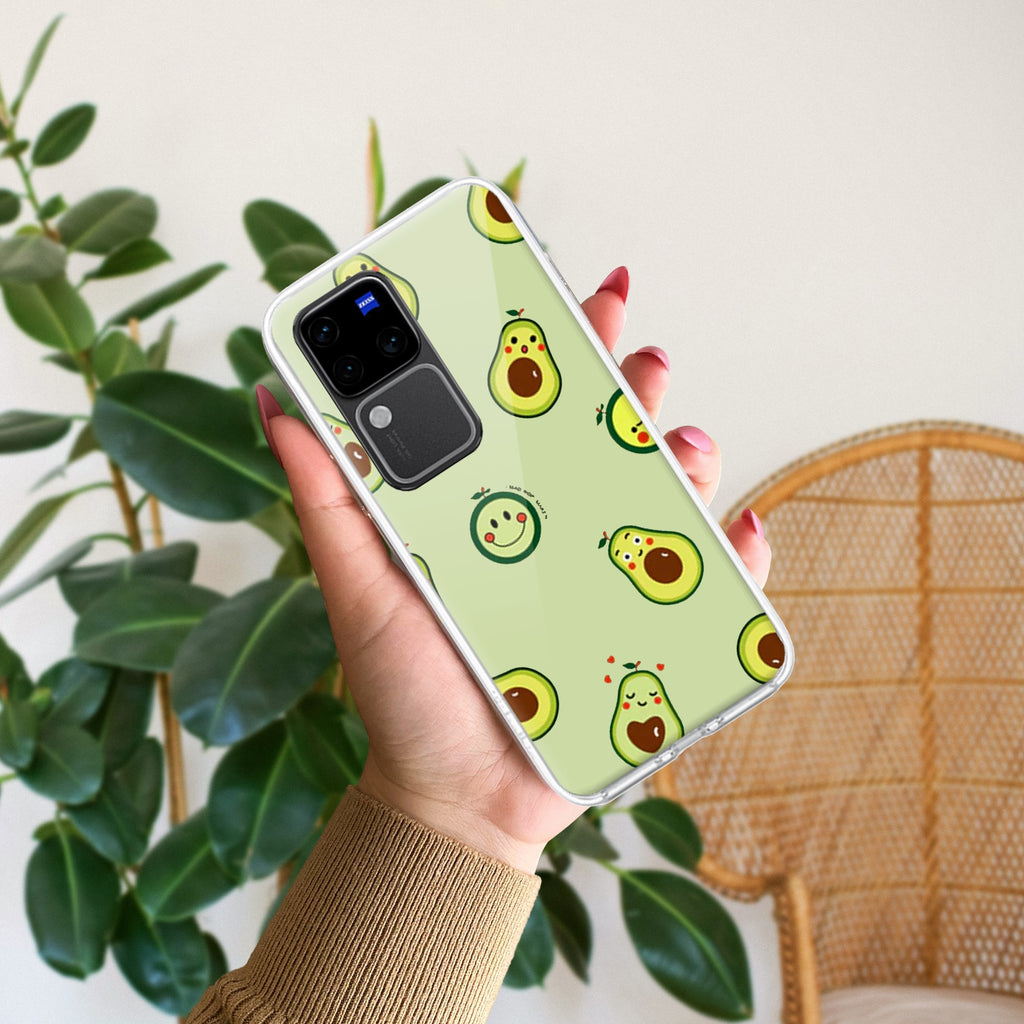 Cute Avocado Transparent Silicon Case For Vivo V30 Pro 5G