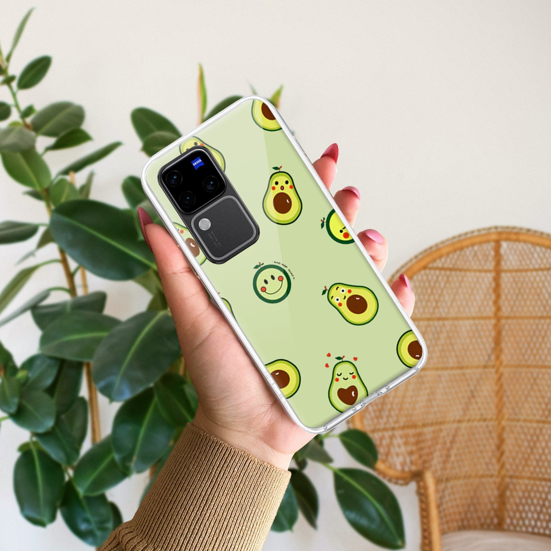 Cute Avocado Transparent Silicon Case For Vivo V30 Pro 5G