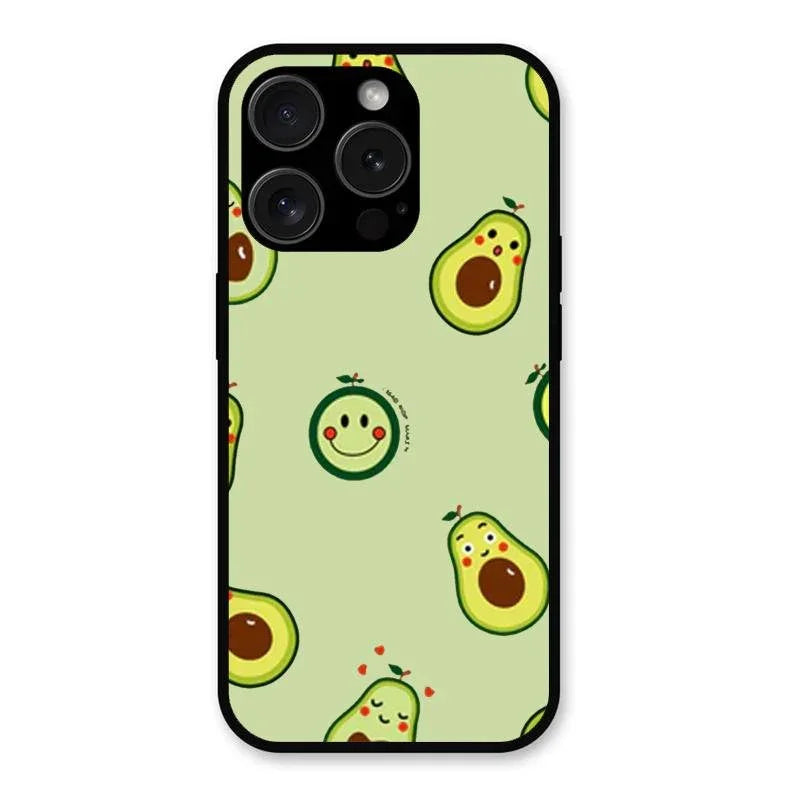 Cute Avocado Glossy Metal Case Cover For iPhone 15 Pro
