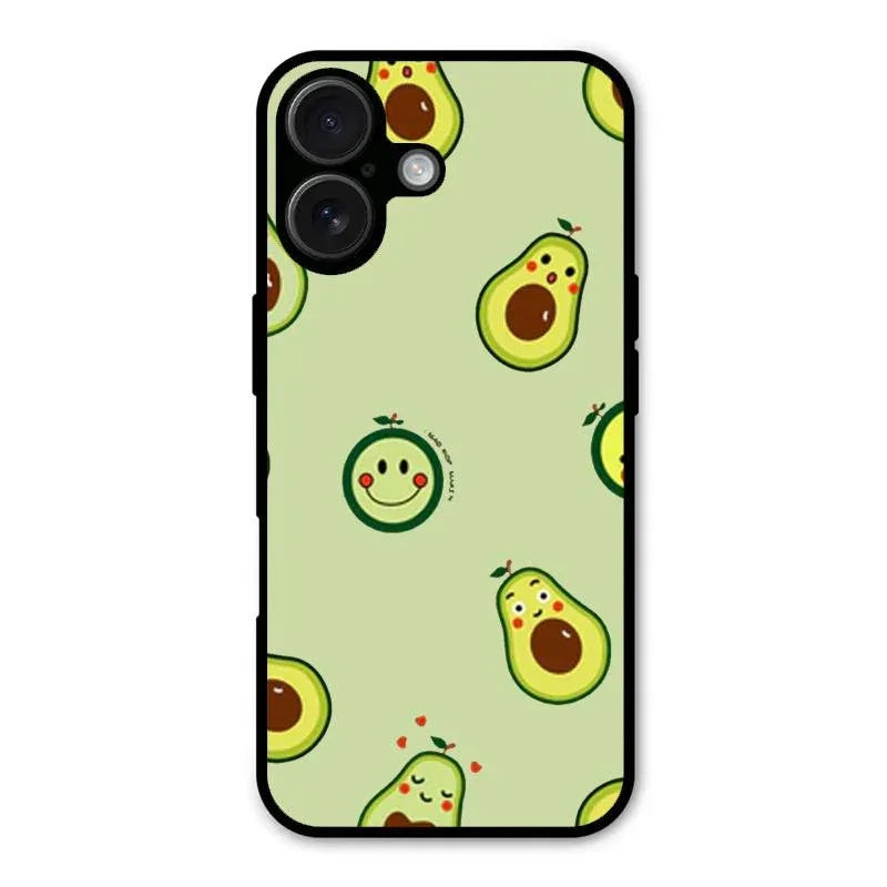 Cute Avocado Glossy Metal Case Cover For iPhone 16 Plus