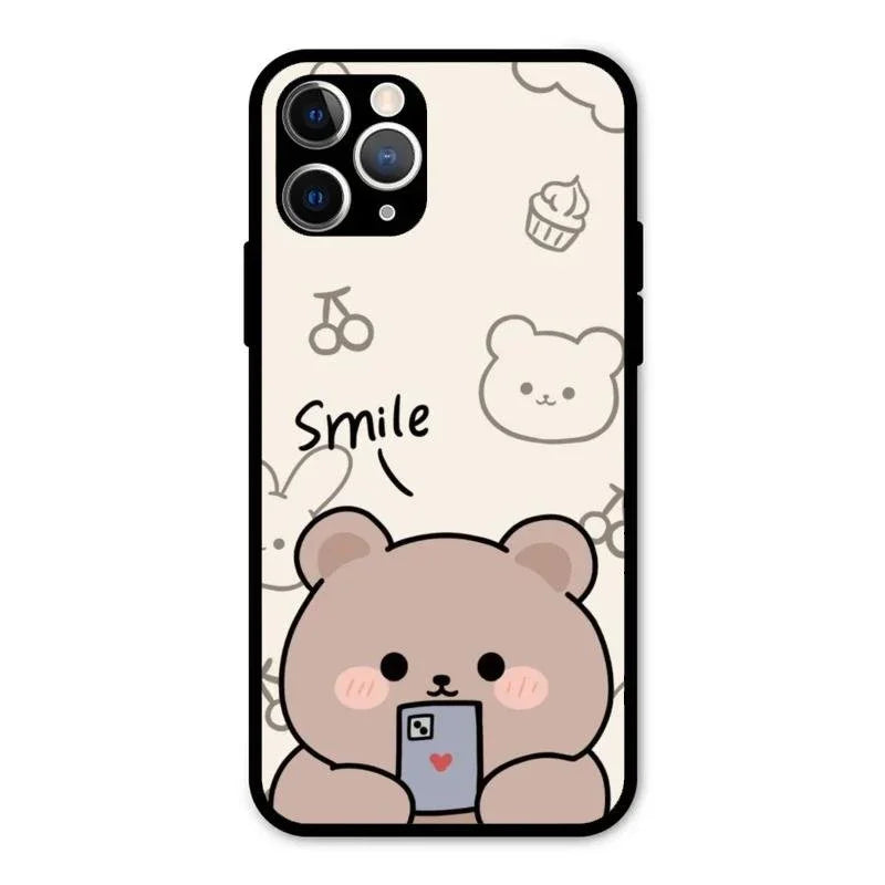 Cute Bear Glossy Metal Case Cover For iPhone 11 Pro