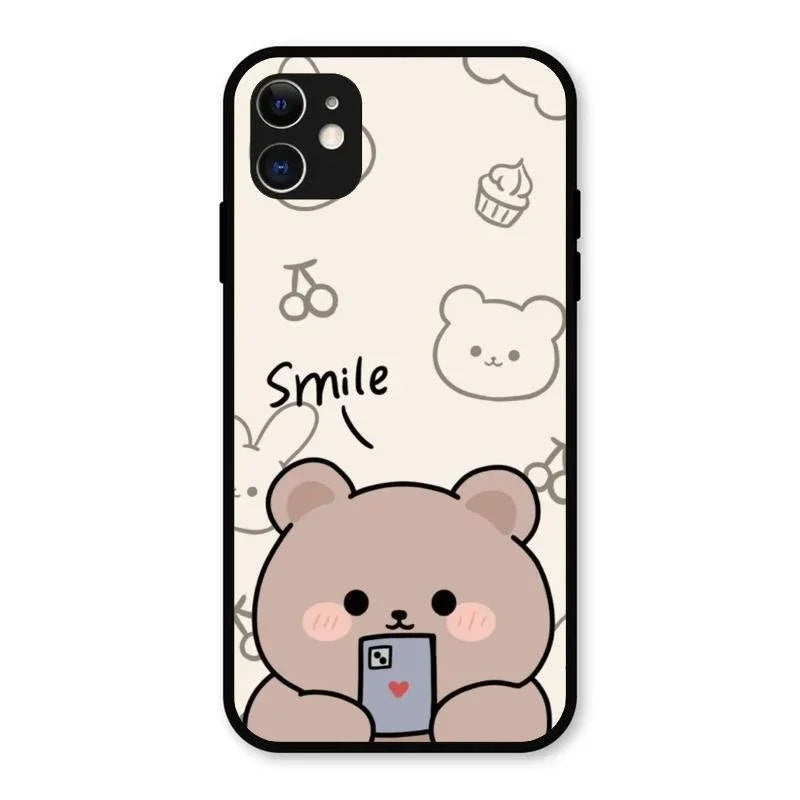 Cute Bear Glossy Metal Case Cover For iPhone 11