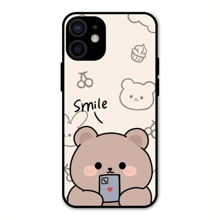 Cute Bear Glossy Metal Case Cover For iPhone 12 mini