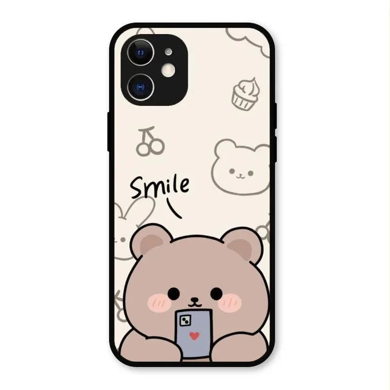 Cute Bear Glossy Metal Case Cover For iPhone 12