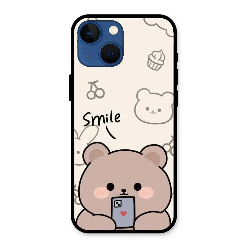 Cute Bear Glossy Metal Case Cover For iPhone 13 mini