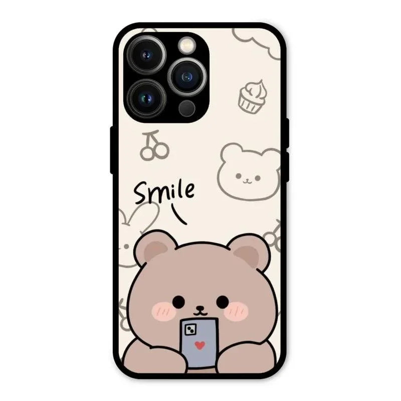 Cute Bear Glossy Metal Case Cover For iPhone 13 Pro Max
