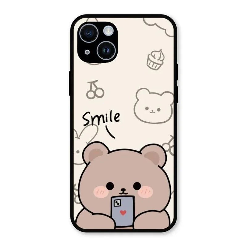 Cute Bear Glossy Metal Case Cover For iPhone 14 Plus