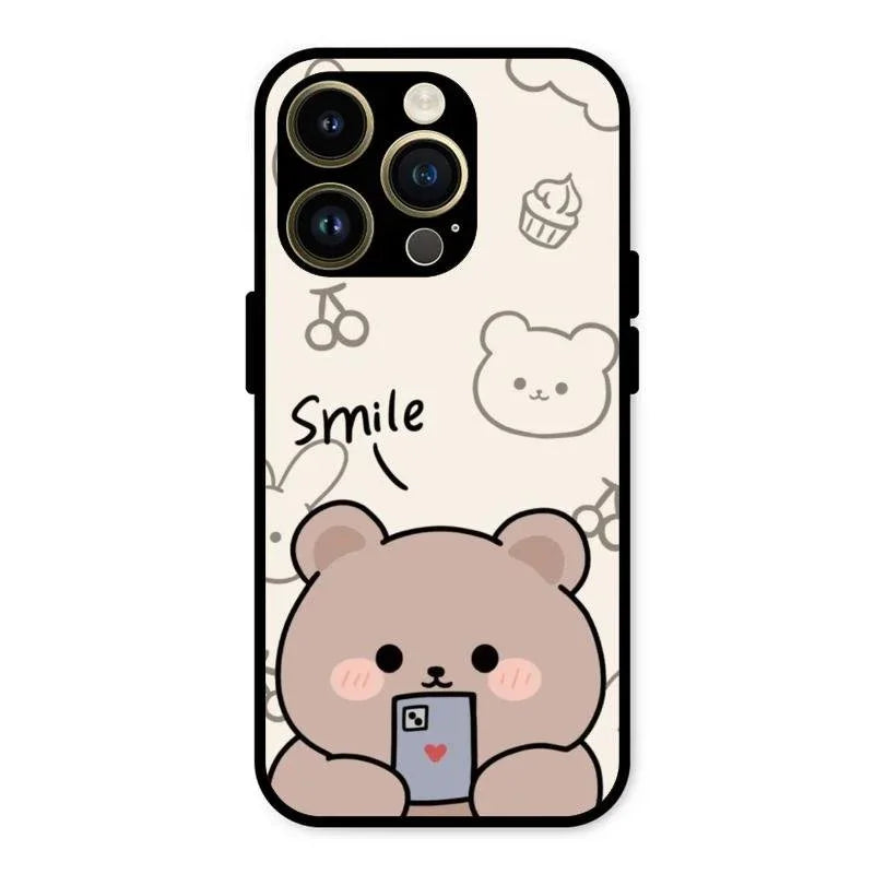Cute Bear Glossy Metal Case Cover For iPhone 14 Pro