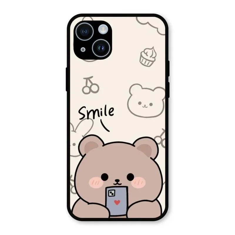 Cute Bear Glossy Metal Case Cover For iPhone 14