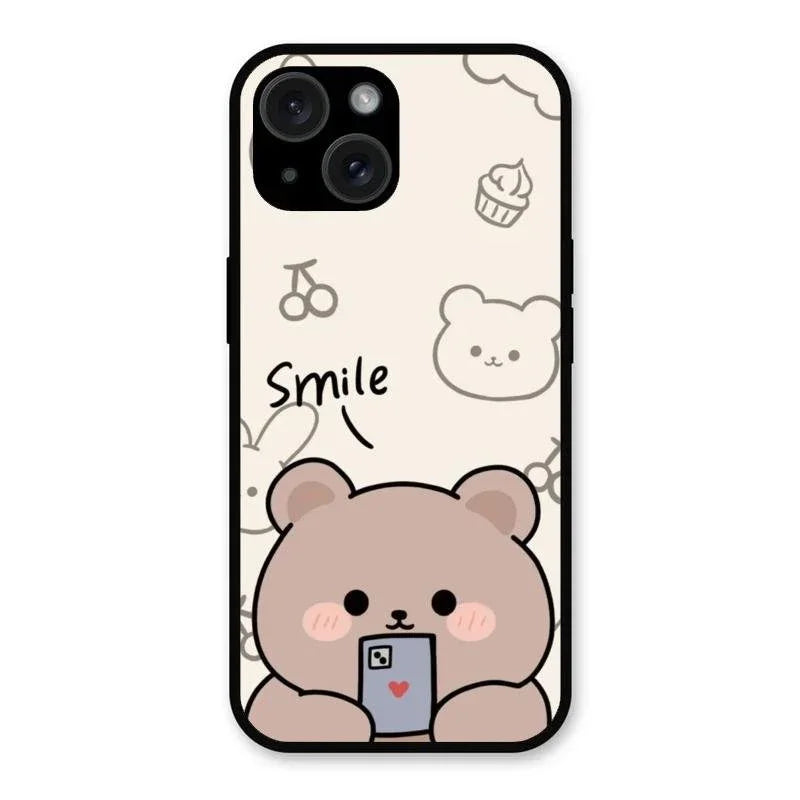 Cute Bear Glossy Metal Case Cover For iPhone 15 Plus