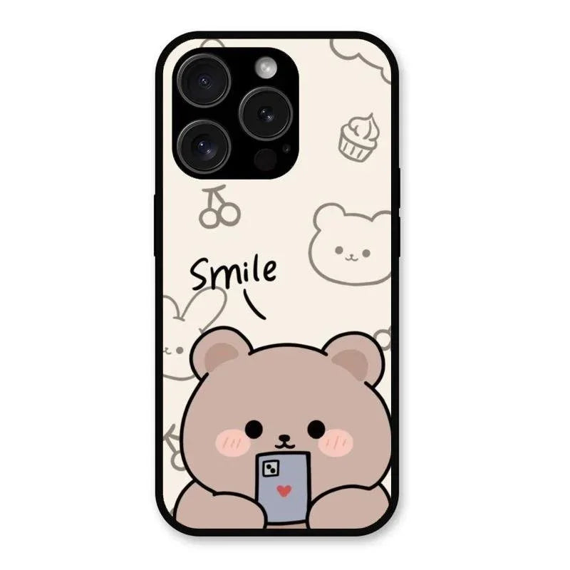 Cute Bear Glossy Metal Case Cover For iPhone 15 Pro