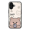 Cute Bear Glossy Metal Case Cover For iPhone 16 Plus