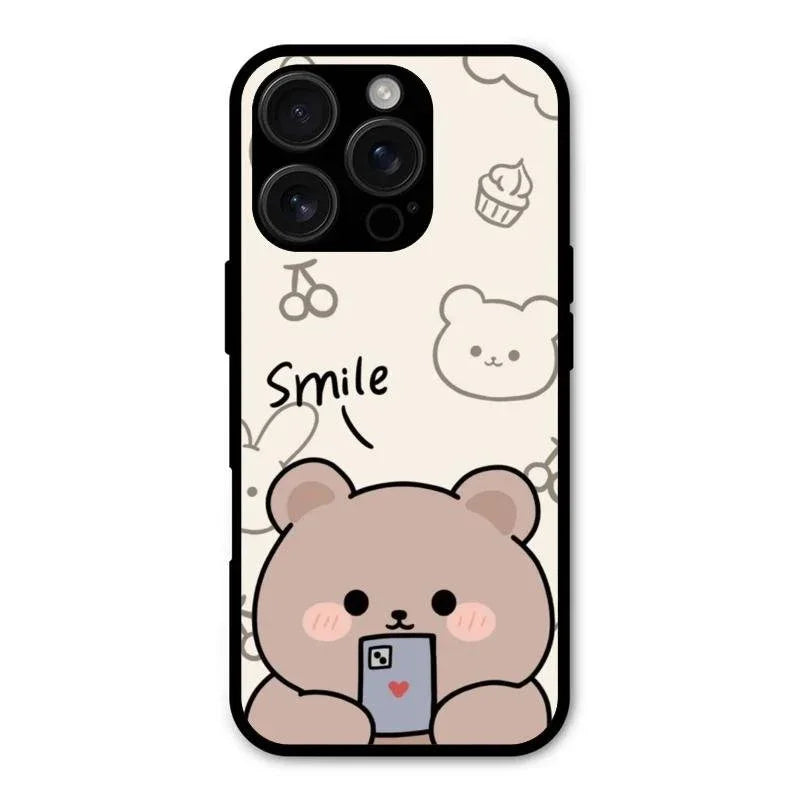 Cute Bear Glossy Metal Case Cover For iPhone 16 Pro Max