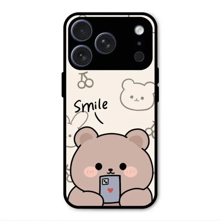 Cute Bear Glossy Metal Case Cover For iPhone 17 Pro Max