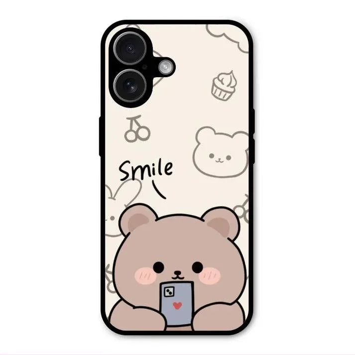 Cute Bear Glossy Metal Case Cover For iPhone 17