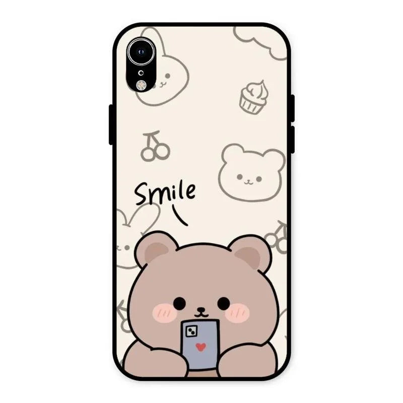 Cute Bear Glossy Metal Case Cover For iPhone XR