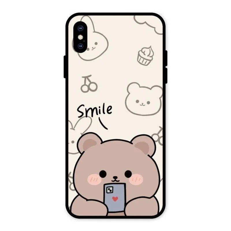 Cute Bear Glossy Metal Case Cover For iPhone XS Max