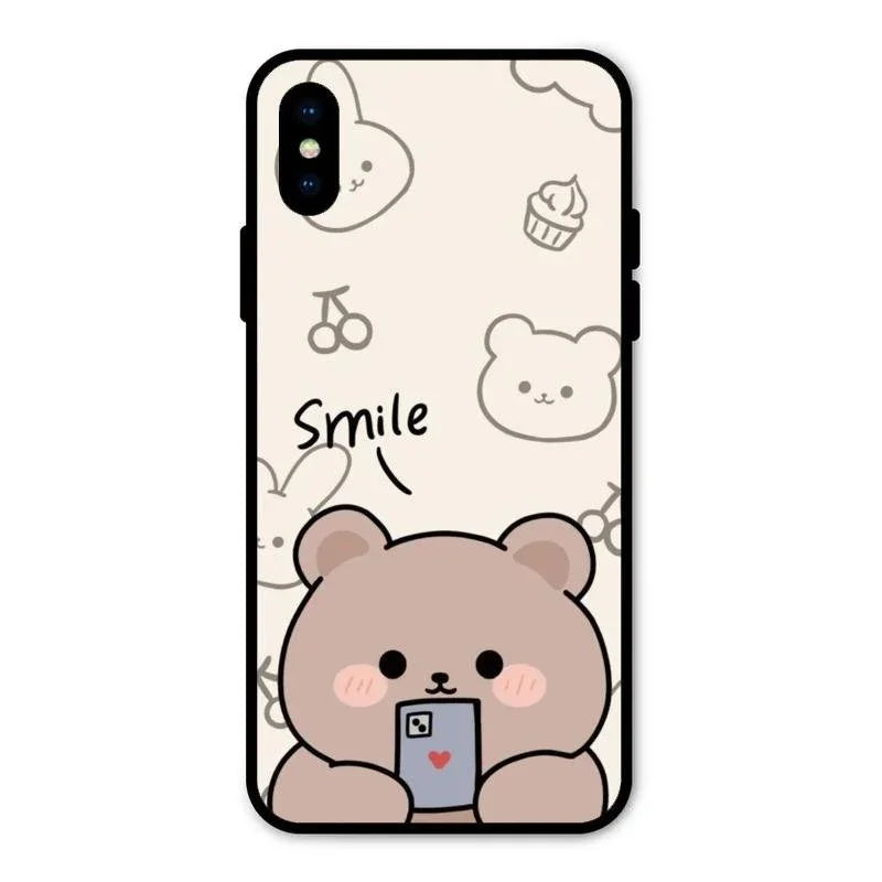 Cute Bear Glossy Metal Case Cover For iPhone XS