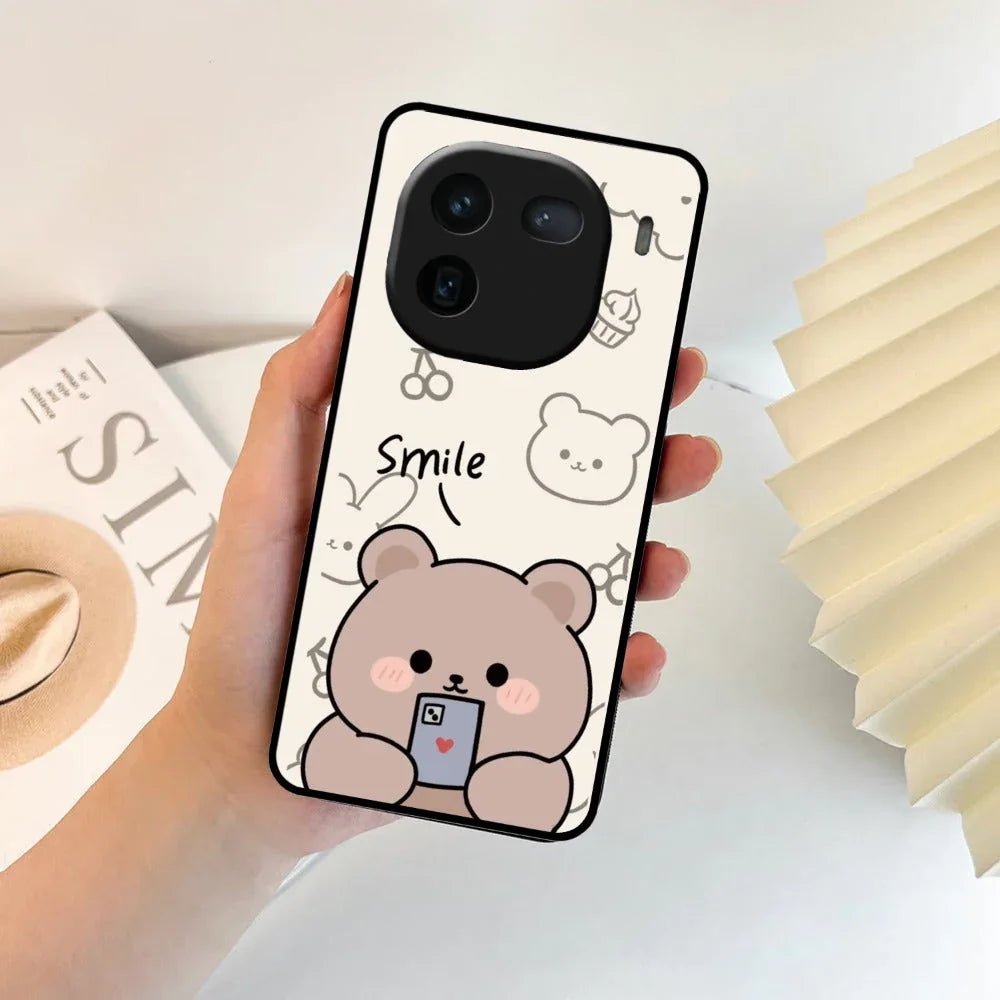 Cute Bear Glossy Metal Case Cover For iQOO - ShopOnCliQ