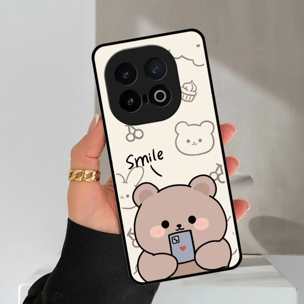 Cute Bear Glossy Metal Case Cover For iQOO - ShopOnCliQ